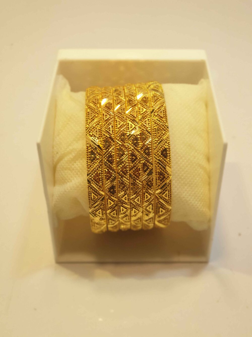 24K Gold Plated Antique Temple Style Wedding Bangles with Royal Stone Inlay