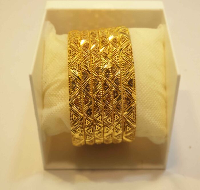 24K Gold Plated Antique Temple Style Wedding Bangles with Royal Stone Inlay