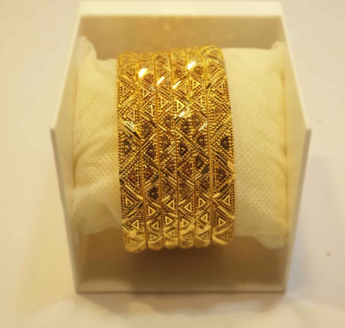 24K Gold Plated Antique Temple Style Wedding Bangles with Royal Stone Inlay