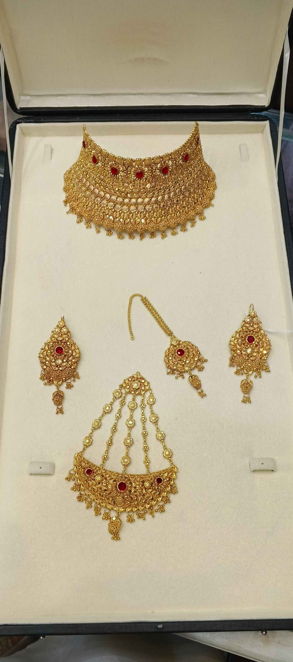 24K Gold Plated Brown Topaz Bridal Set with Earrings and Tikka
