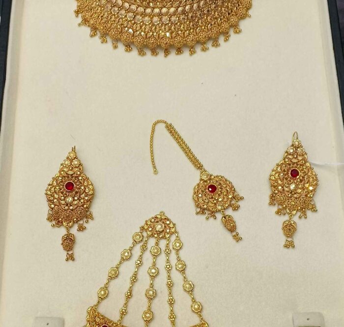24K Gold Plated Brown Topaz Bridal Set with Earrings and Tikka