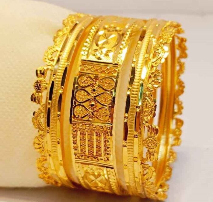 24K Gold Plated Heritage Mor Pankh Design Bridal Bangles with Elegant Setting
