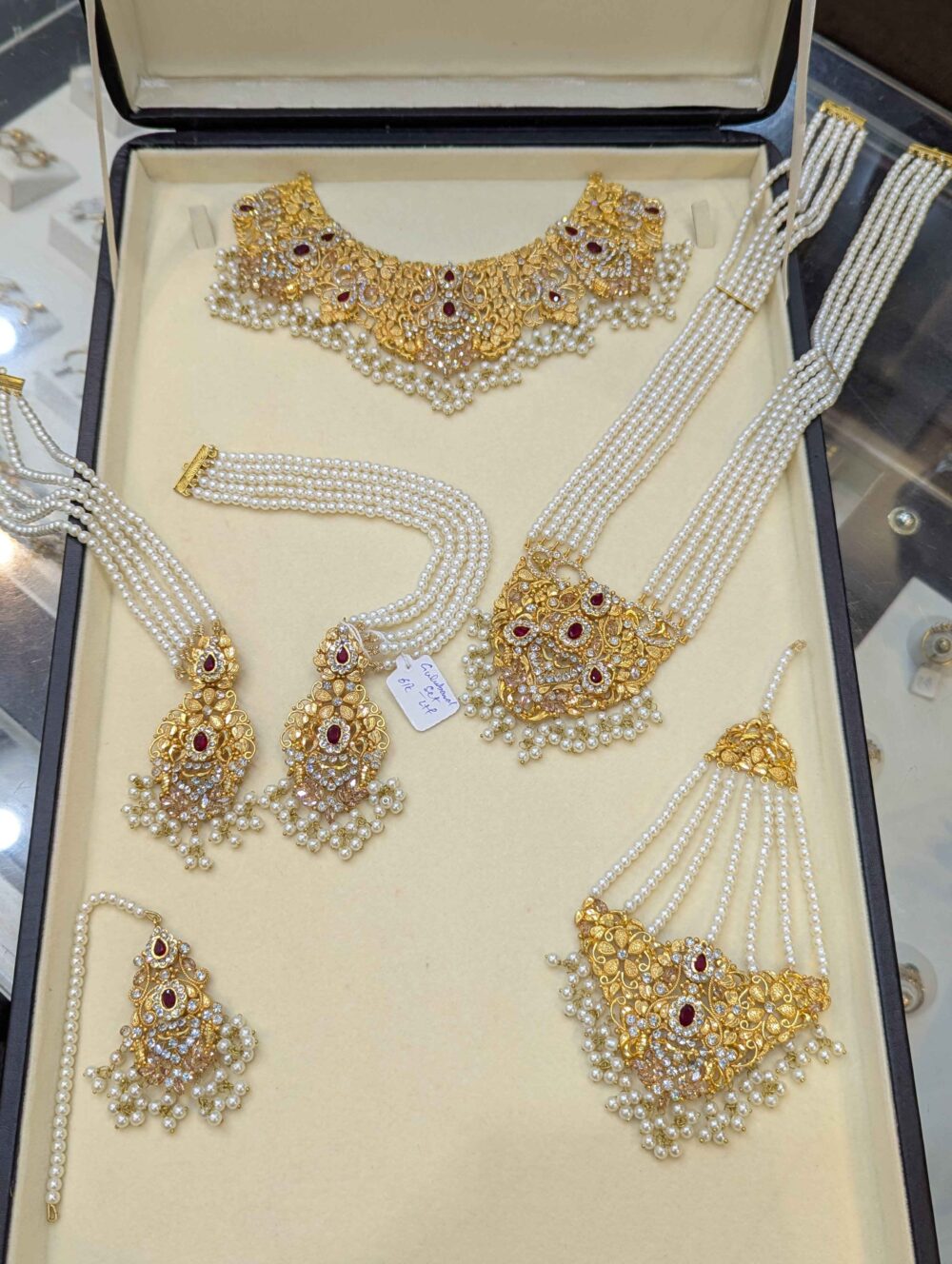 24K Gold Plated Mehndi & Nikkah Kundan Bridal Jewelry Set with Mala and Earrings
