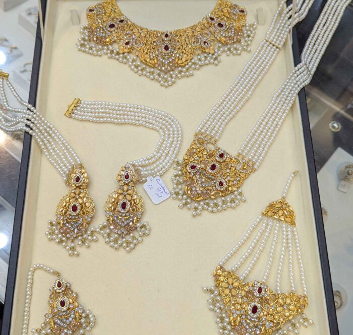 24K Gold Plated Mehndi & Nikkah Kundan Bridal Jewelry Set with Mala and Earrings