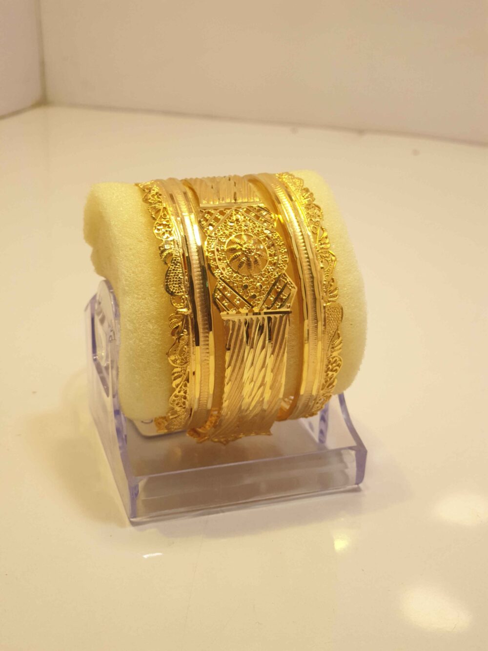 24K Gold Plated Mirror Cut Stone Bridal Bangles with Traditional Wedding Look
