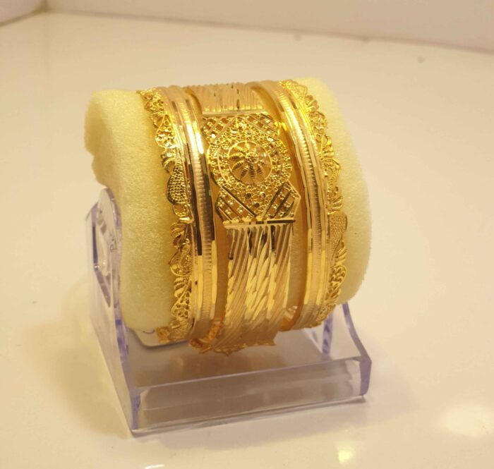24K Gold Plated Mirror Cut Stone Bridal Bangles with Traditional Wedding Look