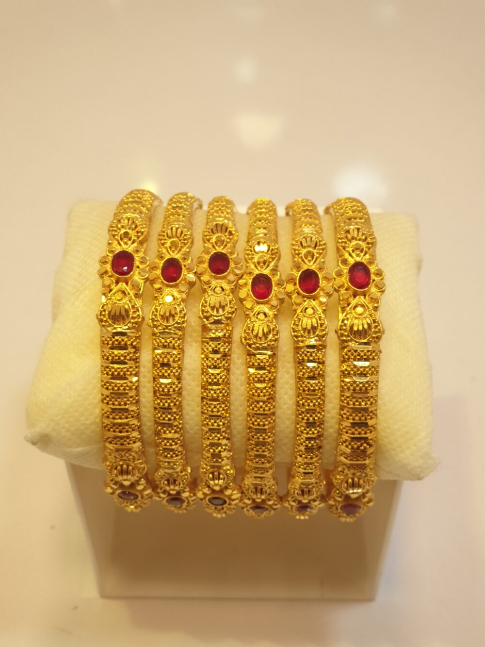 24K Gold Plated Mughal Style Bangles with Ruby Stone