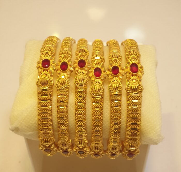 24K Gold Plated Mughal Style Bangles with Ruby Stone