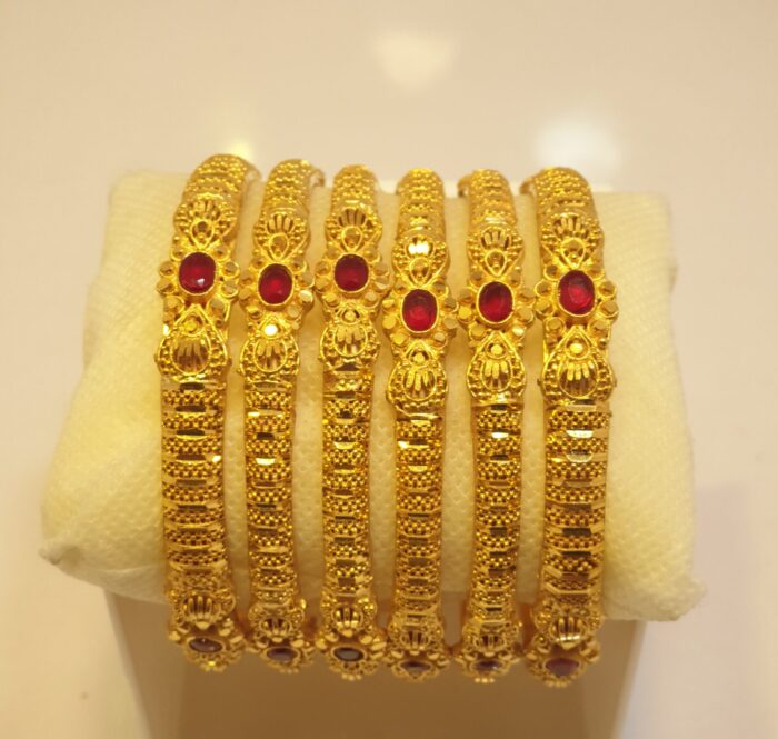 24K Gold Plated Mughal Style Bangles with Ruby Stone