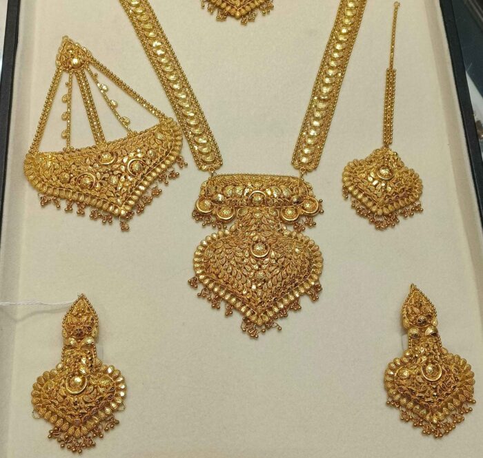 24K Gold Plated Nikkah Bridal Jewelry Set with Mala and Earrings