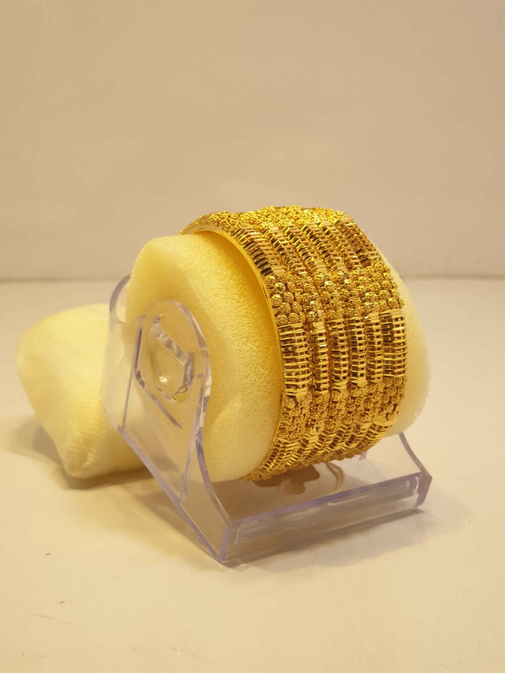24K Gold Plated Royal Dome Pattern Bridal Bangles with Antique Finish and Stone Work