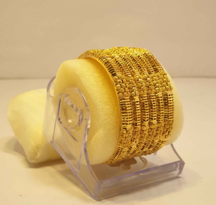 24K Gold Plated Royal Dome Pattern Bridal Bangles with Antique Finish and Stone Work