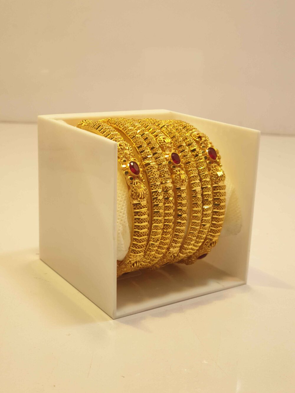 24K Gold Plated Royal Gota Patti Style Bridal Bangles with Antique Stone Embellishments
