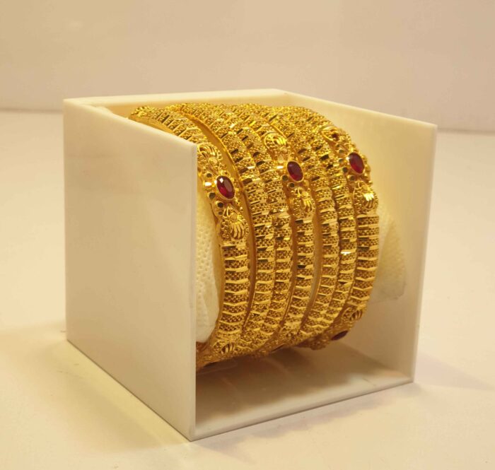 24K Gold Plated Royal Gota Patti Style Bridal Bangles with Antique Stone Embellishments