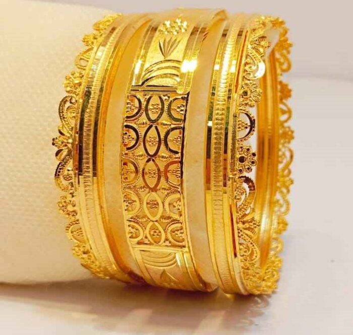 24K Gold Plated Zarri Pattern Heritage Bridal Bangles with Intricate Antique Finish