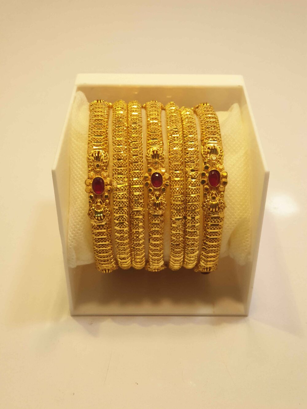 Classic 24K Gold Plated Filigree Style Wedding Bangles with Sparkling Stones