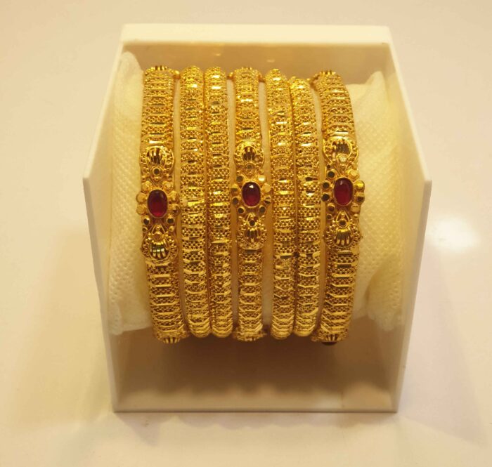 Classic 24K Gold Plated Filigree Style Wedding Bangles with Sparkling Stones