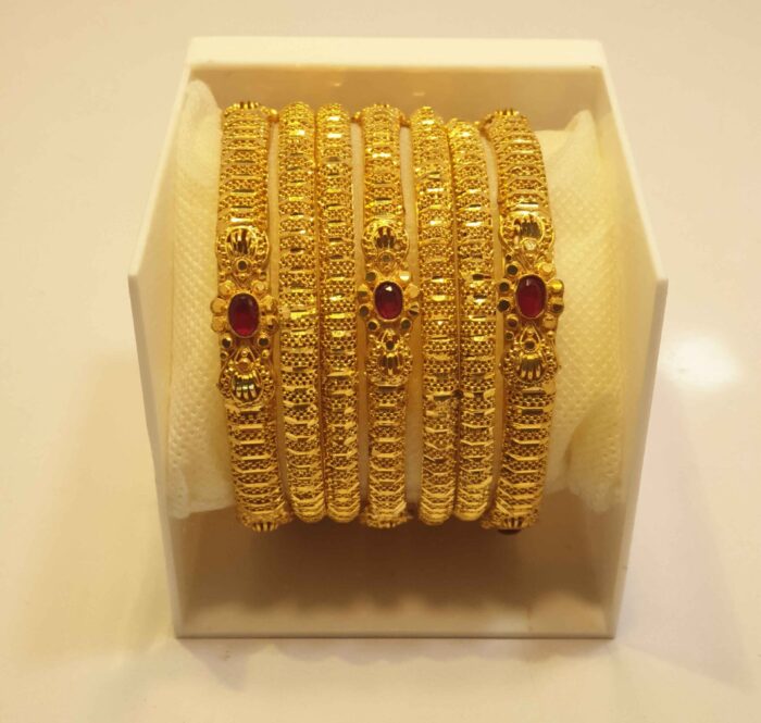 Classic 24K Gold Plated Filigree Style Wedding Bangles with Sparkling Stones