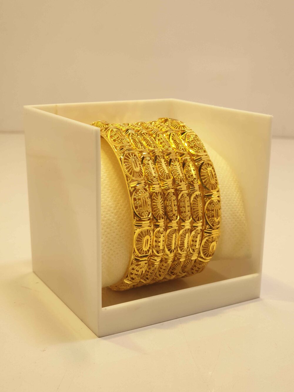 Elegant 24K Gold Plated Spiral Motif Kundan Bangles with Traditional Handcrafted Finish
