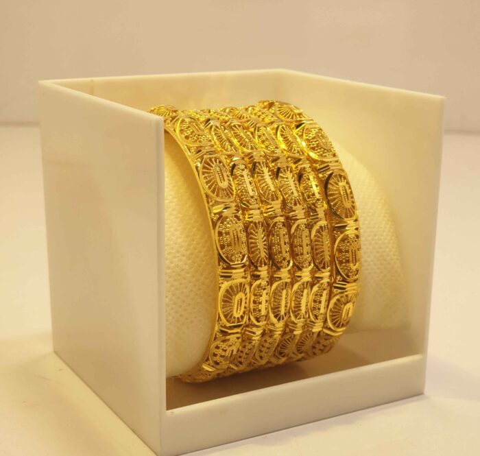 Elegant 24K Gold Plated Spiral Motif Kundan Bangles with Traditional Handcrafted Finish