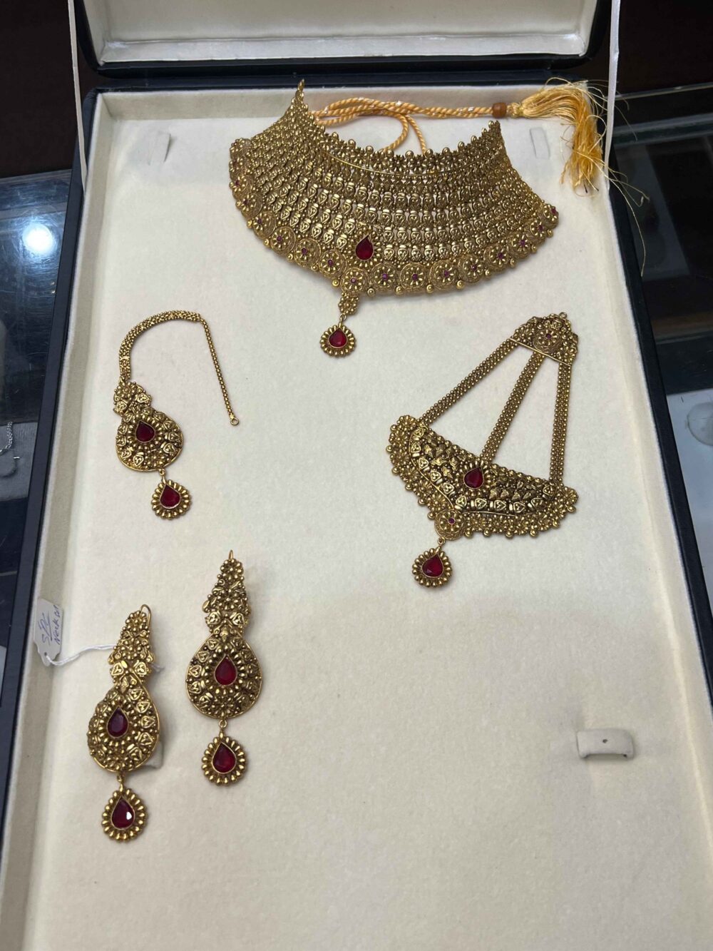 Majestic 24K Gold Plated Red Ruby Bridal Jewelry Set for Barat Bride