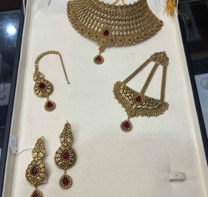 Majestic 24K Gold Plated Red Ruby Bridal Jewelry Set for Barat Bride