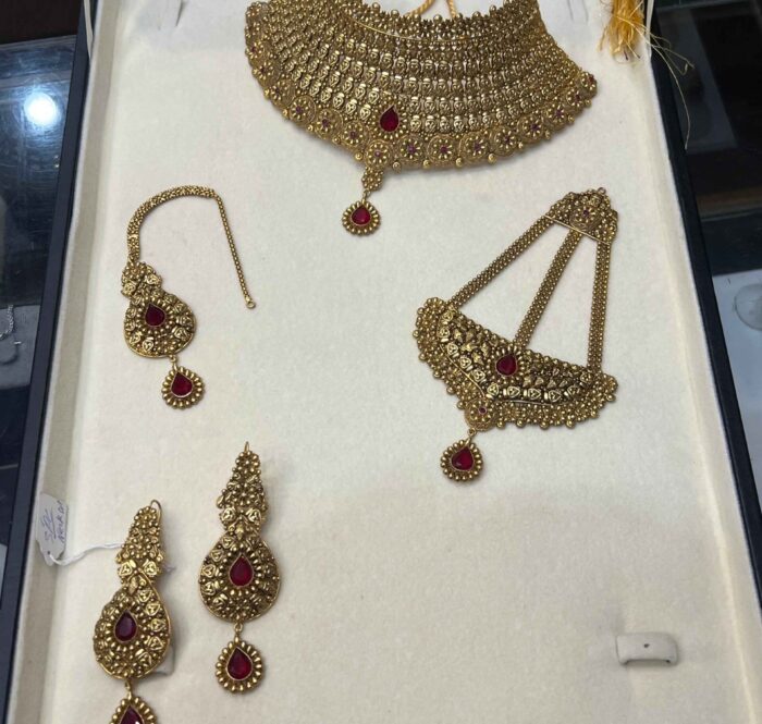 Majestic 24K Gold Plated Red Ruby Bridal Jewelry Set for Barat Bride