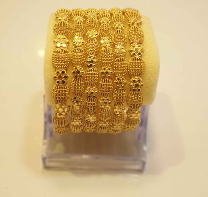 Opulent 24K Gold Plated Leaf Motif Bridal Bangles with Hand-Set Kundan Stones