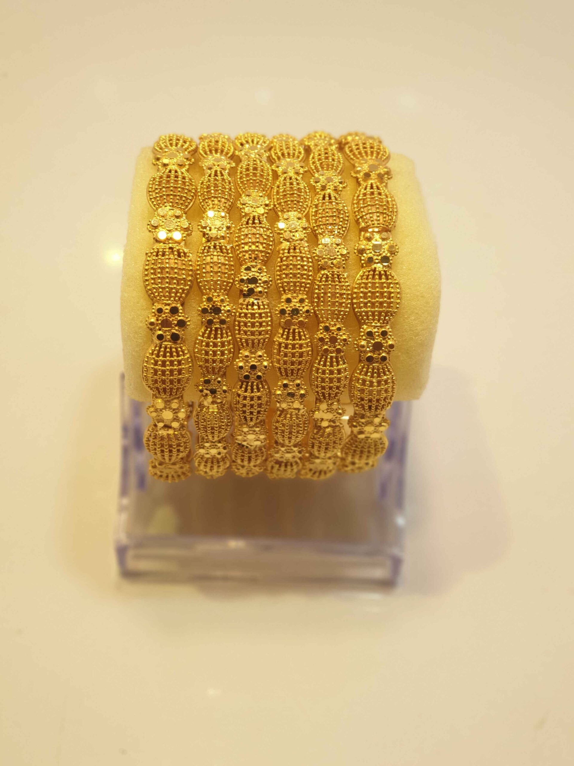 Opulent 24K Gold Plated Leaf Motif Bridal Bangles with Hand-Set Kundan Stones