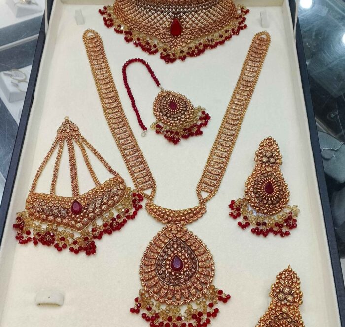 Premium 24K Gold Plated Heavy Bridal Set with Kundan Stones