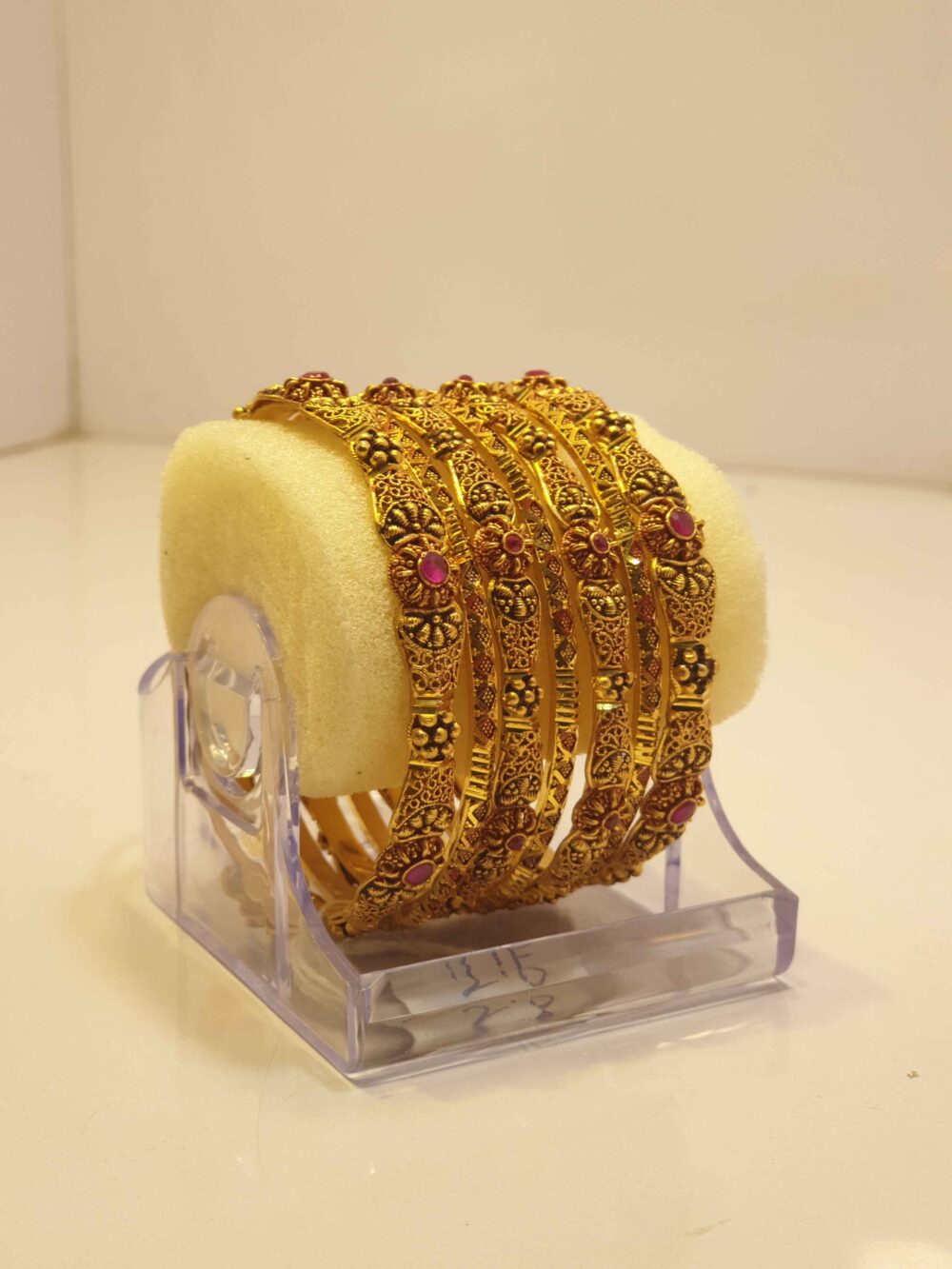 Shahi 24K Gold Plated Emerald Cut Stone Bridal Bangles with Royal Antique Polish