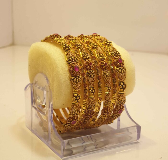 Shahi 24K Gold Plated Emerald Cut Stone Bridal Bangles with Royal Antique Polish