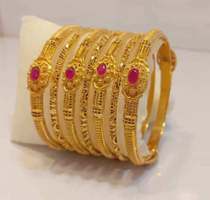 Traditional 24K Gold Plated Red Stone Bridal Bangles