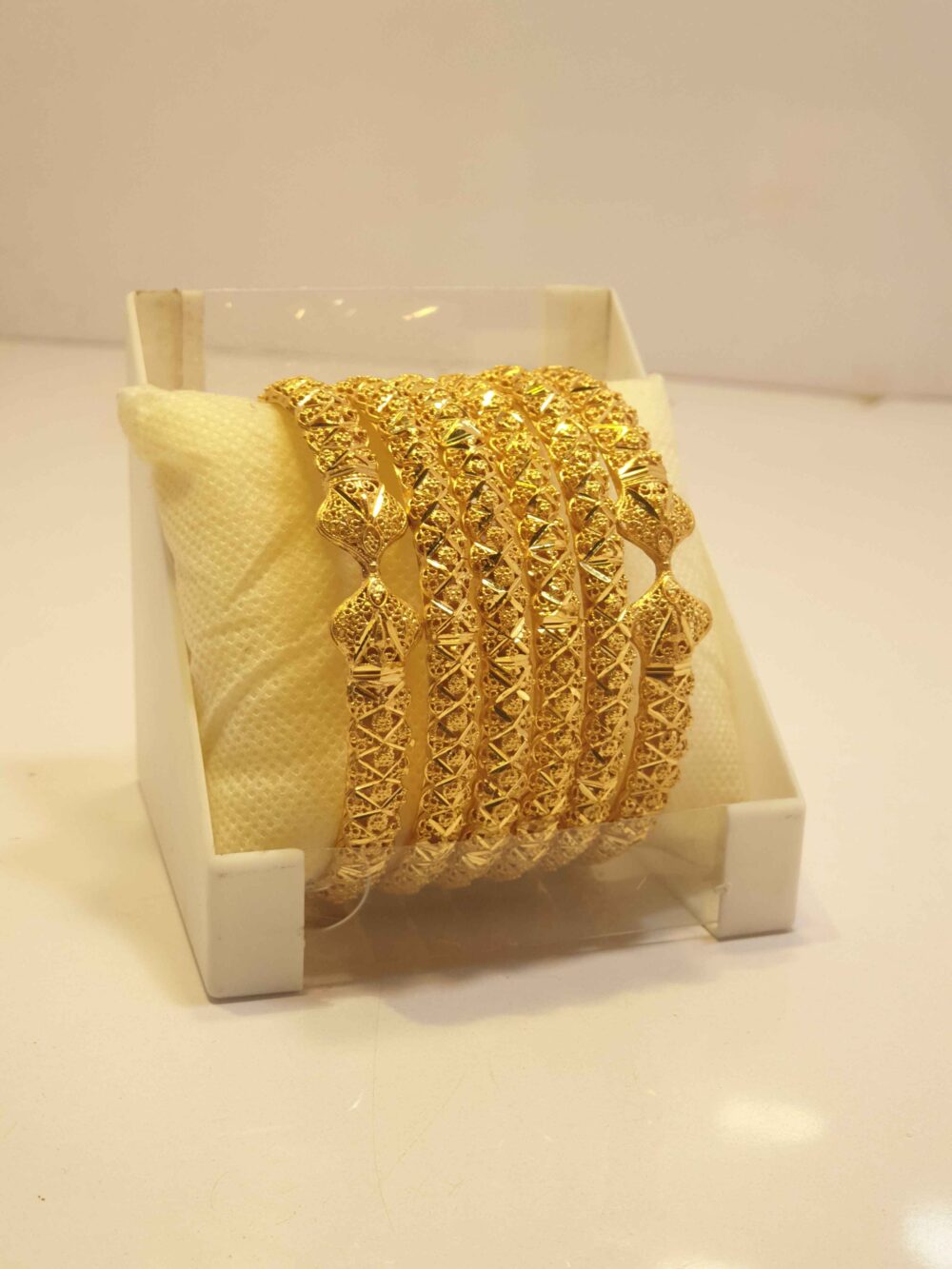 24K Gold Plated Grand Sheesh Mahal Inspired Bridal Bangles with Mirror & Stone Work