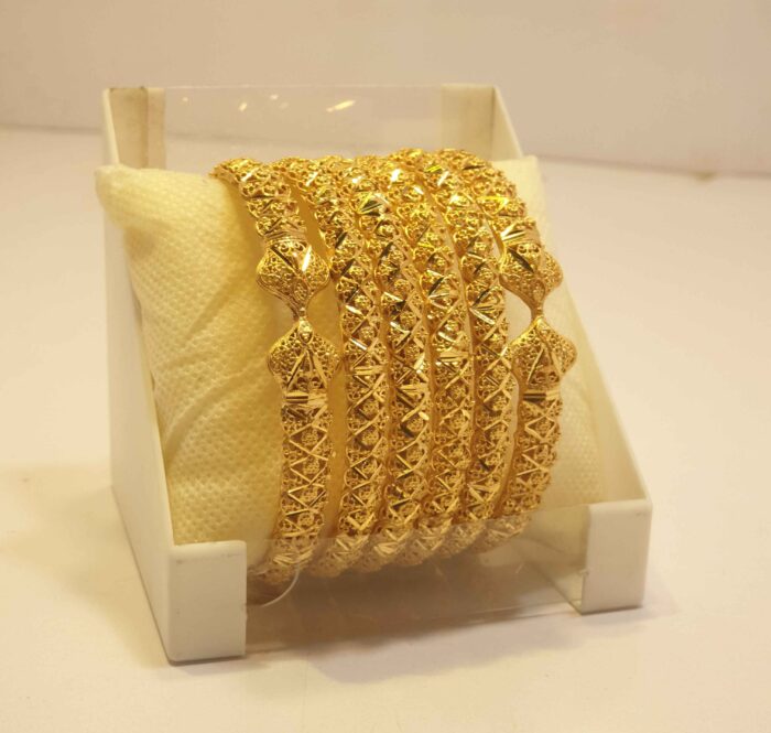 24K Gold Plated Grand Sheesh Mahal Inspired Bridal Bangles with Mirror & Stone Work