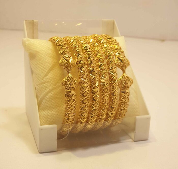 24K Gold Plated Grand Sheesh Mahal Inspired Bridal Bangles with Mirror & Stone Work